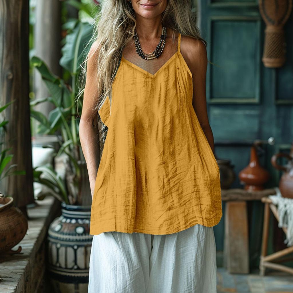 Damen Modisches Und Lässiges Ärmelloses Baumwoll- Und Leinen-Top