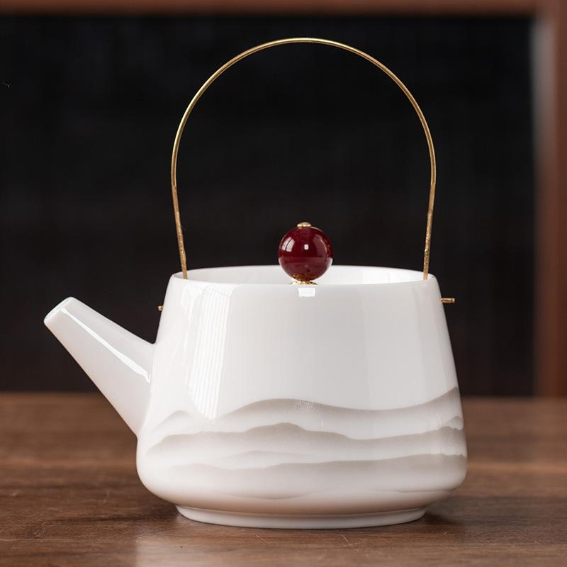 

Чайник луч один горшок и две чашки жирный нефрит фарфор легкая роскошь набор для чая кунг-фу чашка Куайкэ высококлассная парчовая коробка подарочная коробка