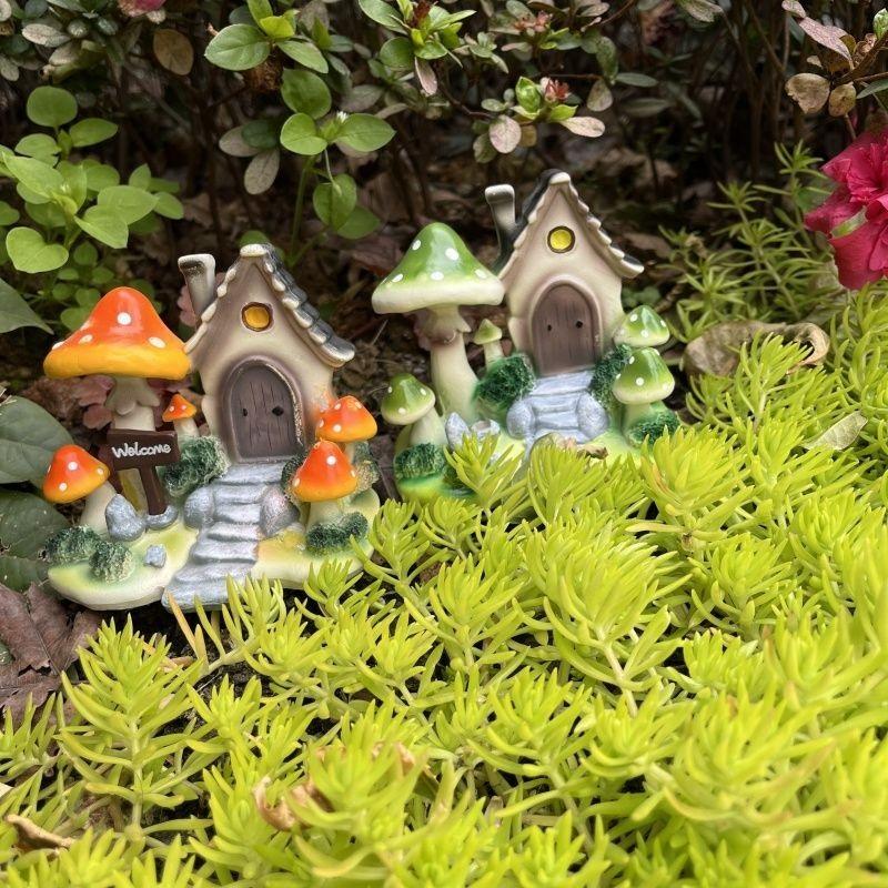 Garden Landscaping Ornaments Simulation Colorful Cartoon Mushroom House Creative Painted Lawn Garden Kindergarten Decoration Layout