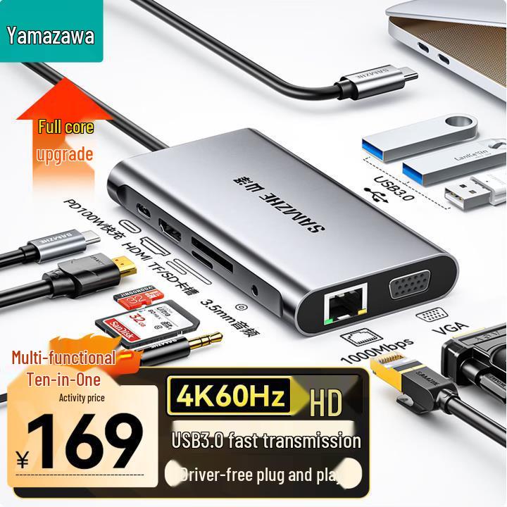 ShanZe DKK6 USB-C Docking Station: HDMI, Gigabit Ethernet, VGA, Audio, USB Hub.