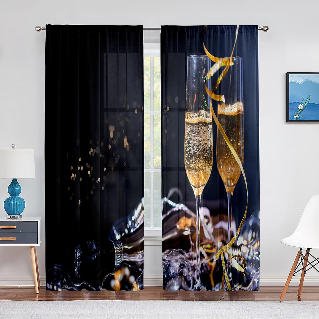 Glasses of Beer and Ale Barrel on Wooden Table Tulle Curtains for Living Room Bedroom Decor Chiffon Sheer Voile Kitchen Curtain