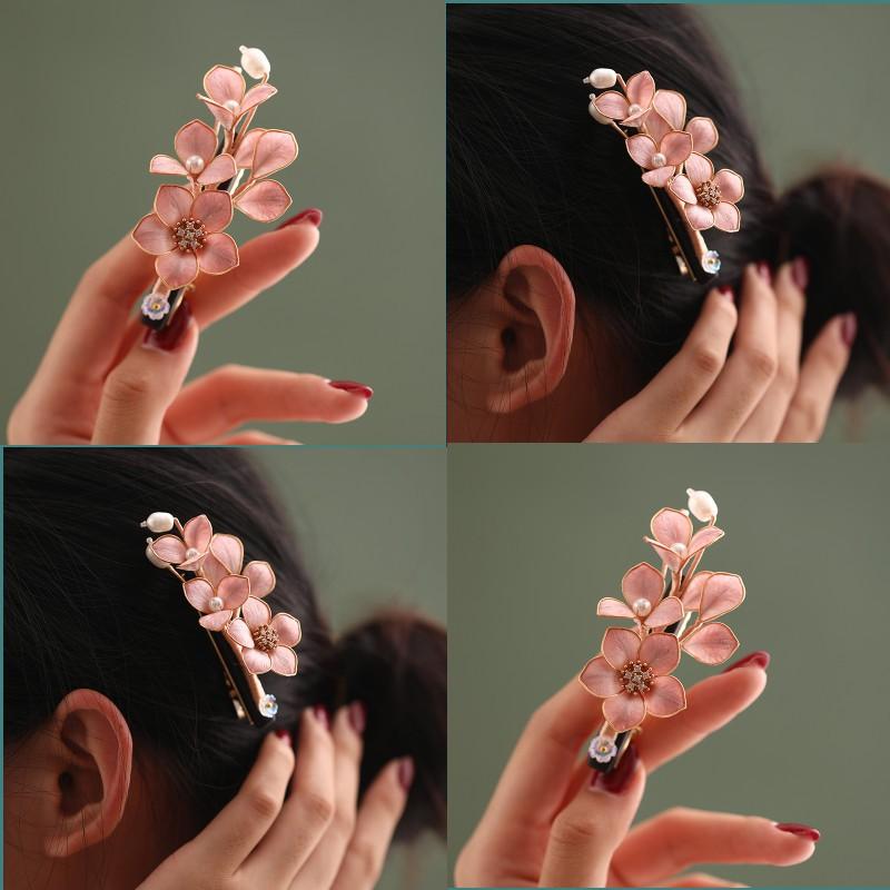 Handmade Chinese Style Silk Velvet Flower Hair Clip Women Side Bangs Decorative Accessory