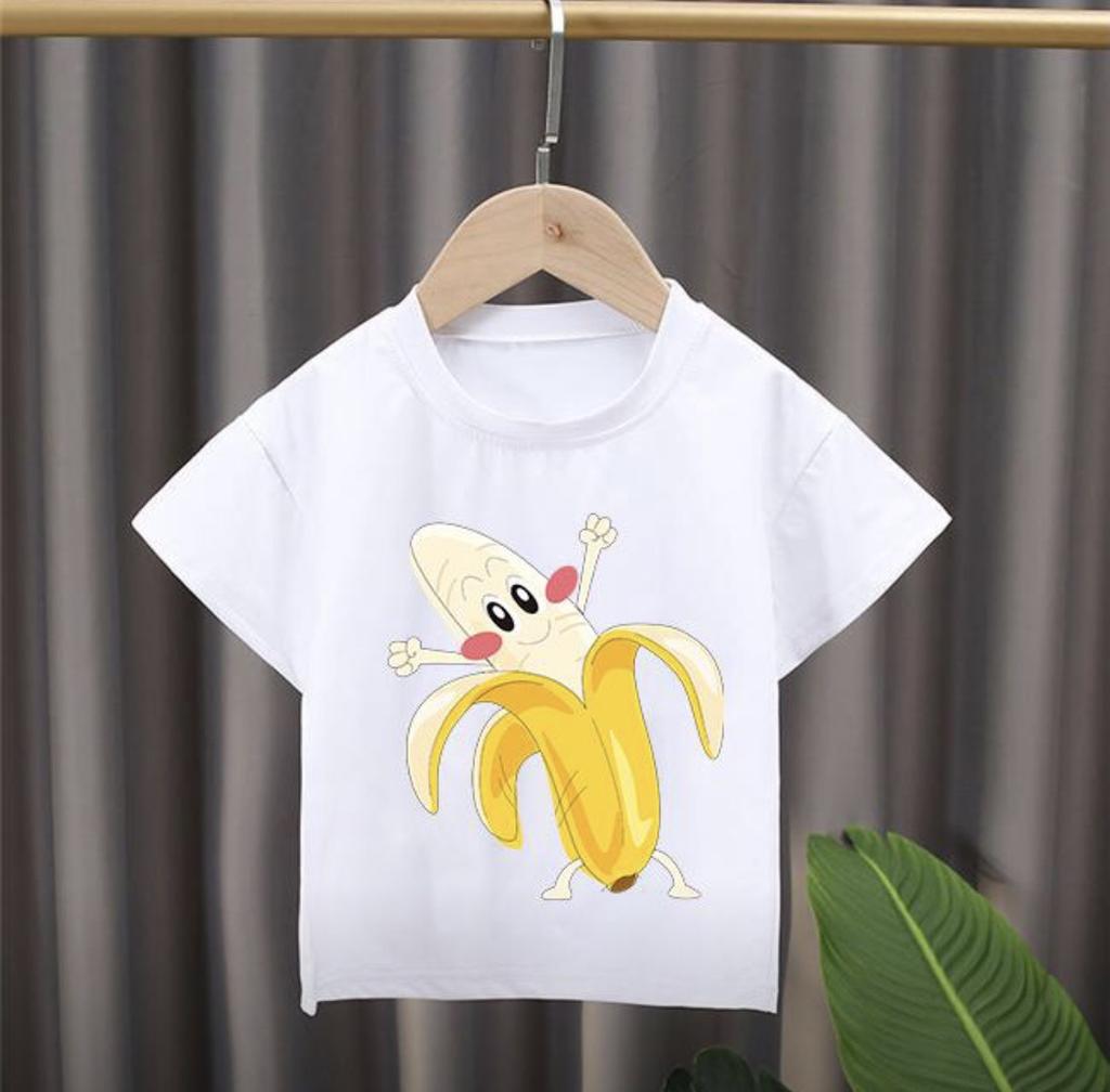 New Style Childrens Cartoon Fruit Print Roundneck Shortsleeved Tshirt Girl Clothes Boys Clothes Kids Clothes Modal Fabric
