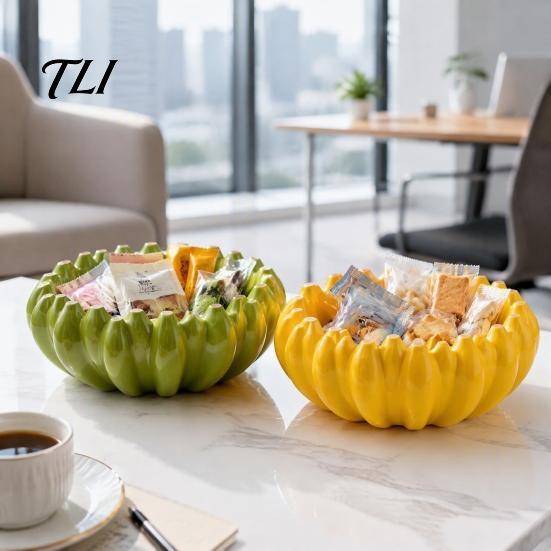 Accesorio para Isla de Cocina Cuenco de Cerámica para Fruta Plátano, Bandeja Amarilla Creativa, Decoración de Mesa Decorativa Juguetona Cuenco para Ensalada para Comedor