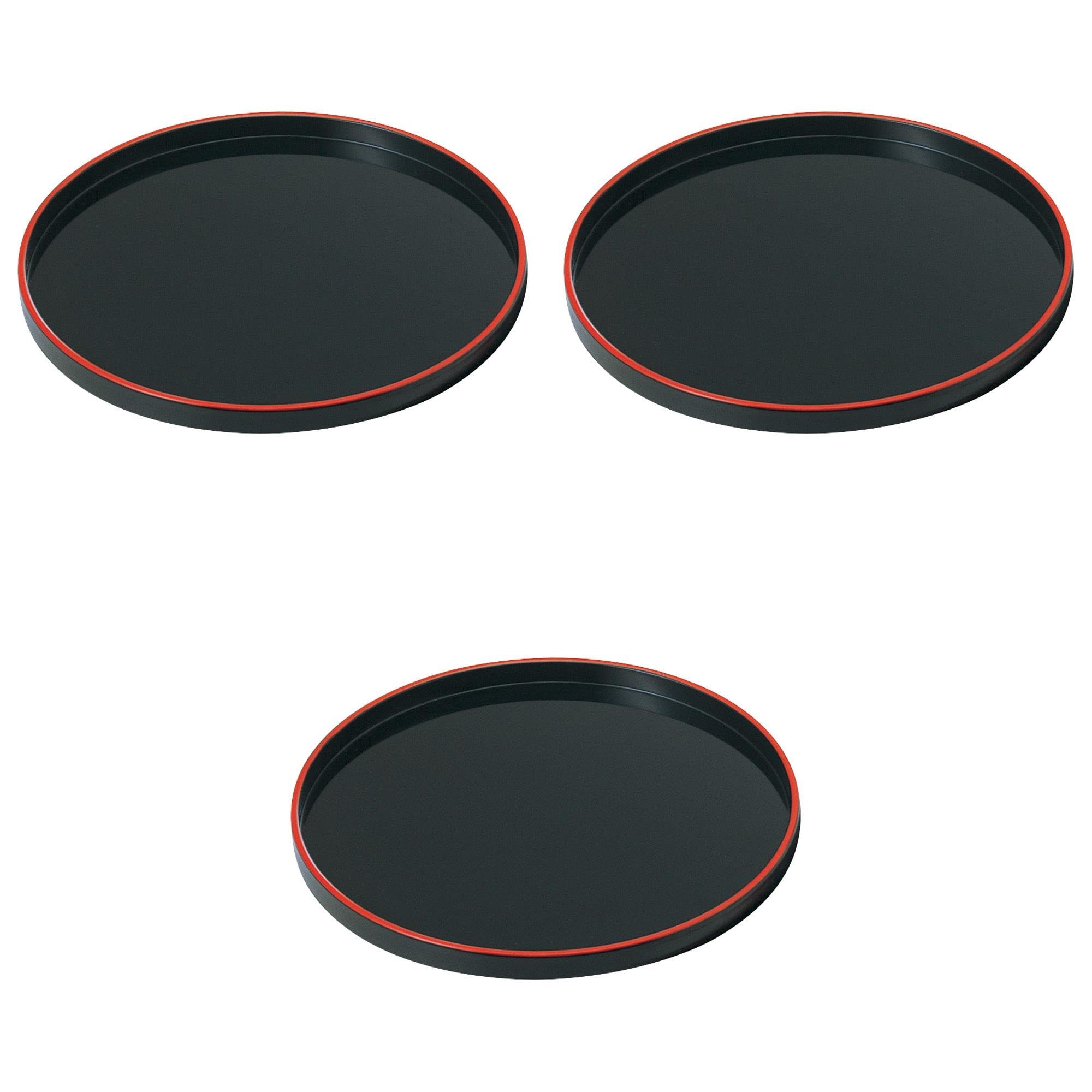 

Set of 3 [A] Round Tray, Black and Vermilion, 10-inch [30 x 2.4 cm] | Tray, ABS Resin, Non-slip, Setomonohonpo