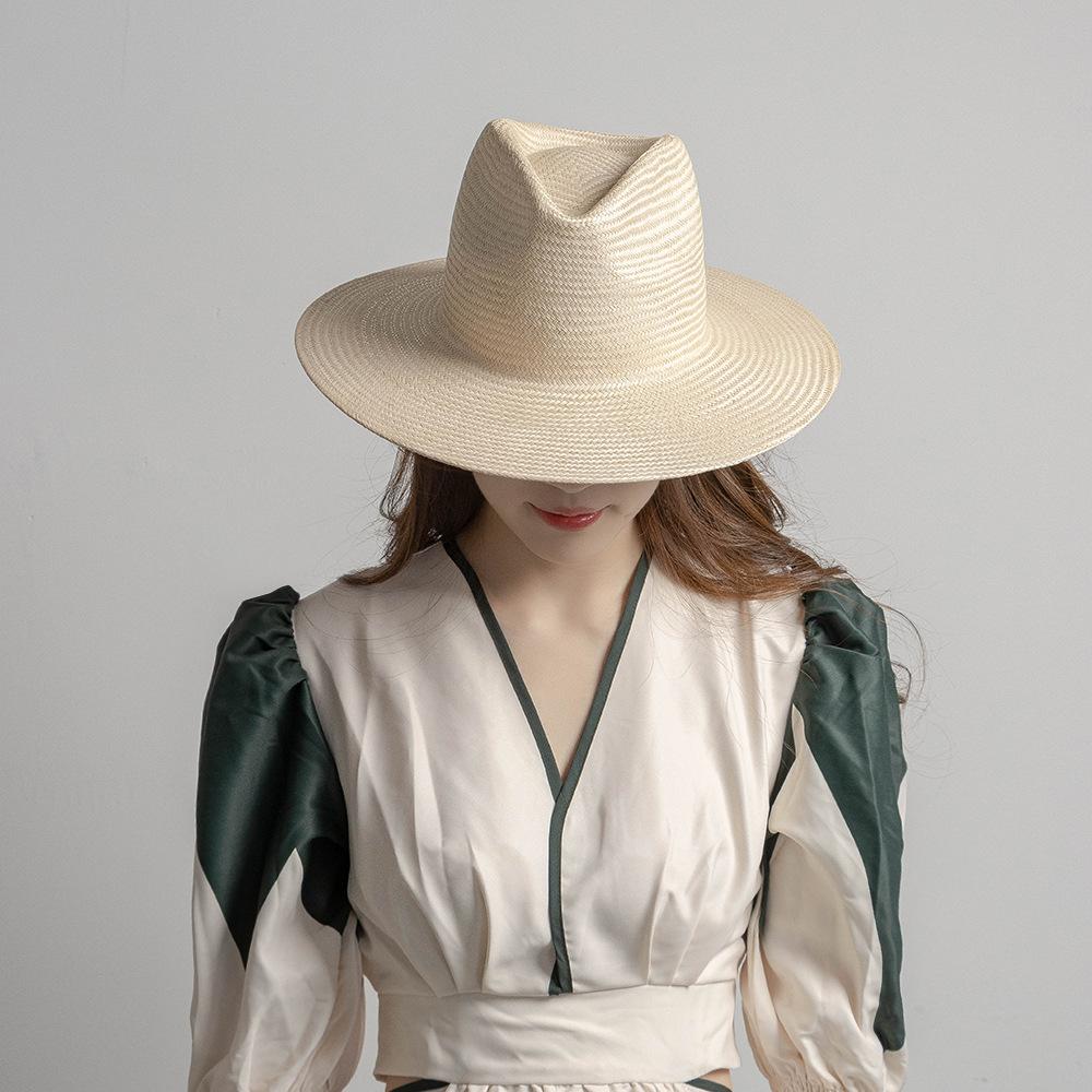 European, American spring and summer new hand-woven natural golden grass jazz hat outdoor travel sunscreen Panama straw hat tide