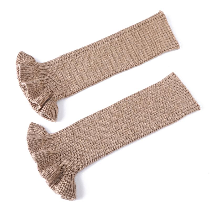 Autumn&Winter Solid Color Horn Knitted Stacked Stocking Women's Vertical Strip Warm Woolen Socks Cover Mushroom Lace Leg Cover