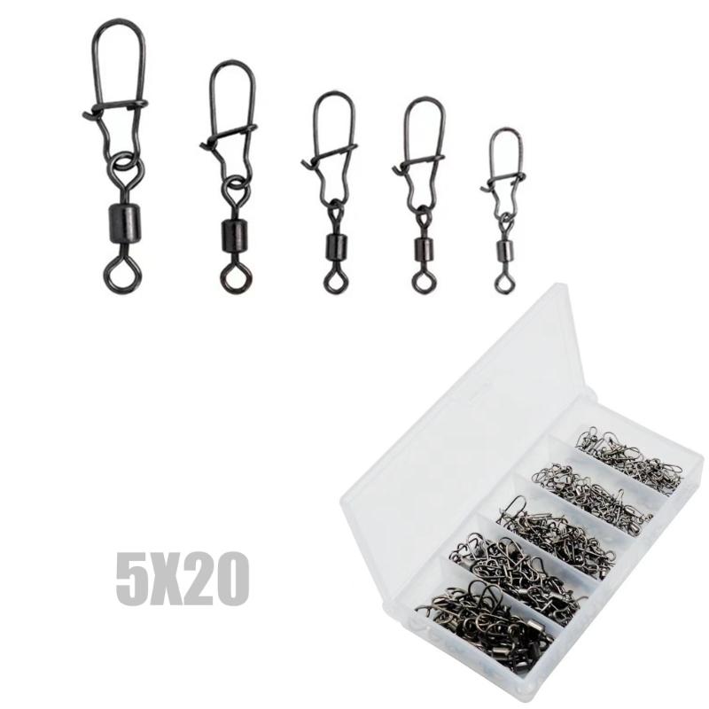 100 шт. Рыболовные крючки-коннекторы для морской и пресноводной рыбалки, бочонки, вертлюги с застежками, вертлюги с подшипниками 1
