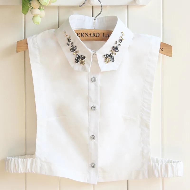 Colletto Falso in Cotone Coreano da Donna Argento Perline Rimovibile Colletto Falso Camicetta Strass Falsi Colletti Femminili Colletto Staccabile