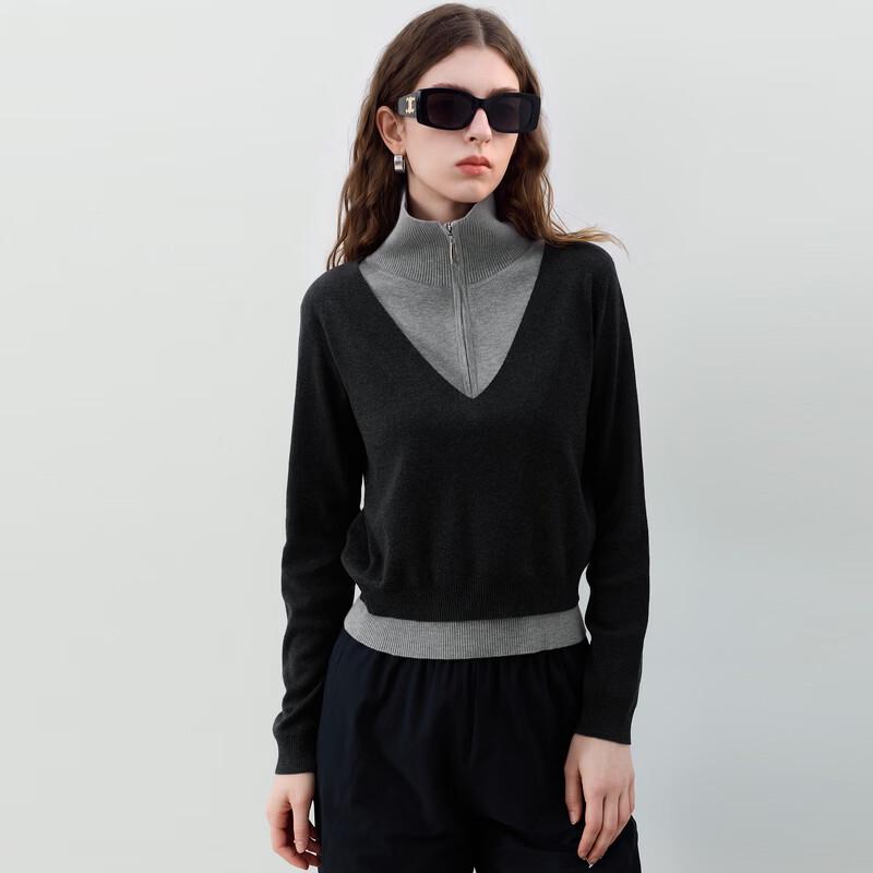 Women's Faux Two-Piece Knit Pullover Sweater
