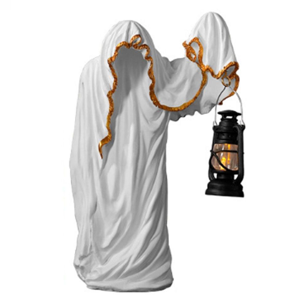 

Resin Hermit Resin Statue Scary Eerie Glow Ghost Figurine Hell Mailman Lantern Haunted House белый