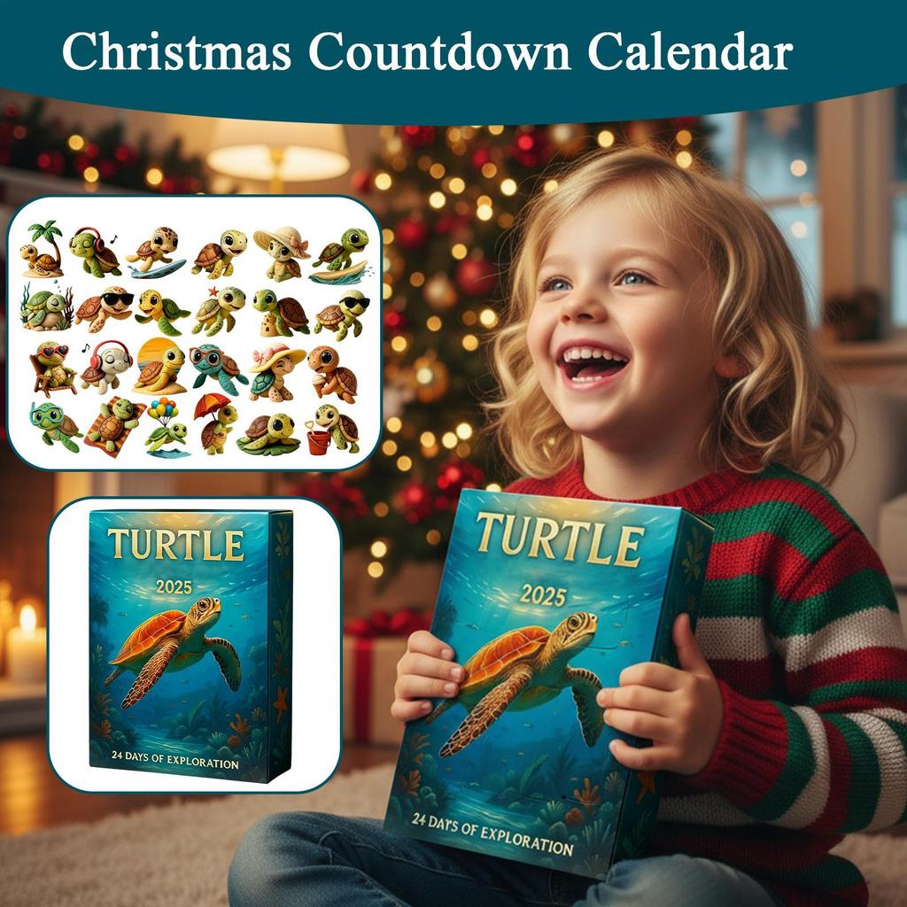 Turtle Advent Calendar 2026 24 Days Countdown Christmas Acrylic 2D Pendants Cute Animal Figure Decoration for Holiday Party Gift