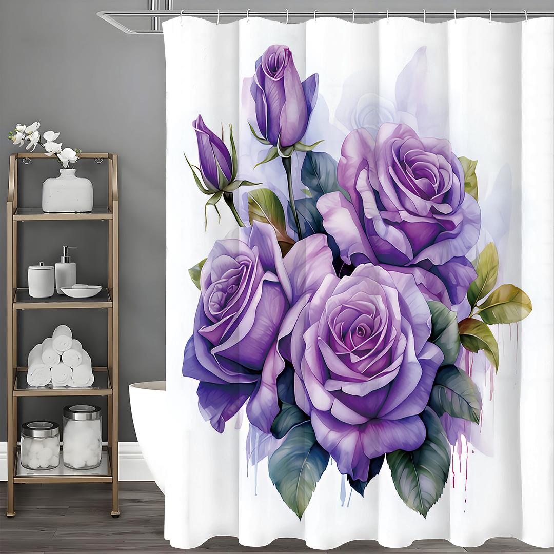 

Фиолетовая шторка для душа с бутонами роз, Декоративная шторка для душа для ванной, Водонепроницаемая шторка для душа с крючками 150*180cm