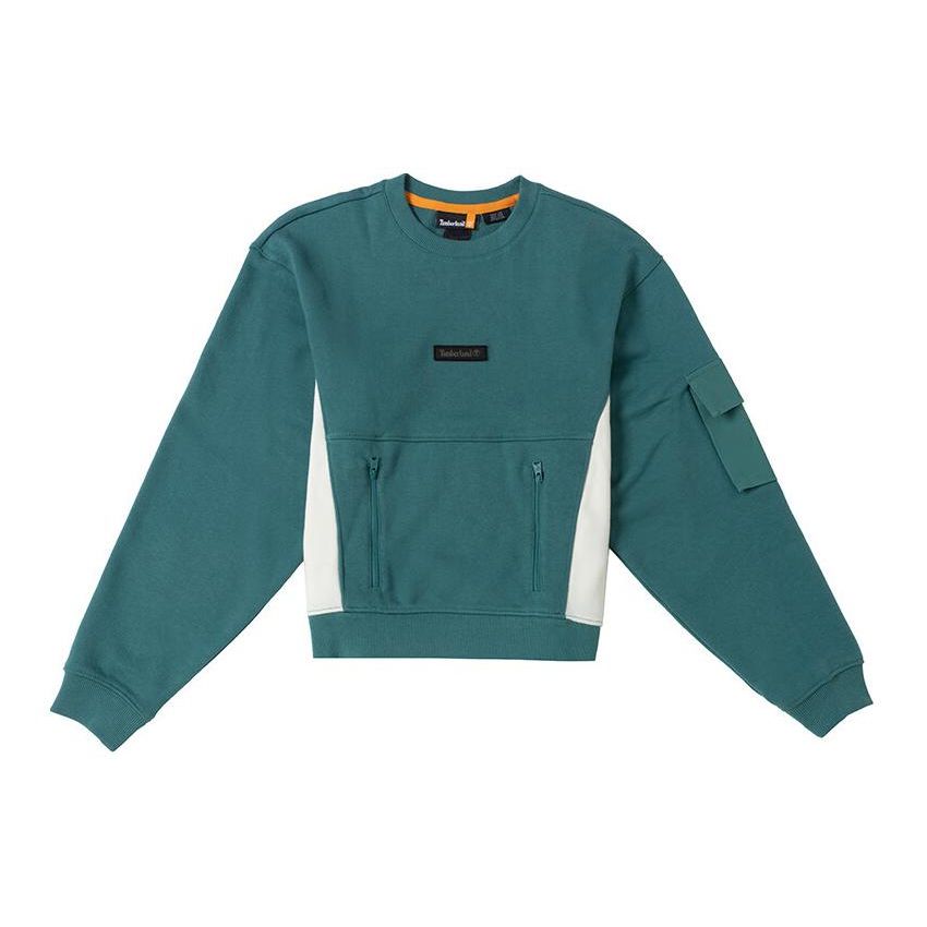 Timberland Color Block Loose Casual Round Neck Pullover Long Sleeve Sweatshirt Women Sweatshirt Green A5TDK-CL6