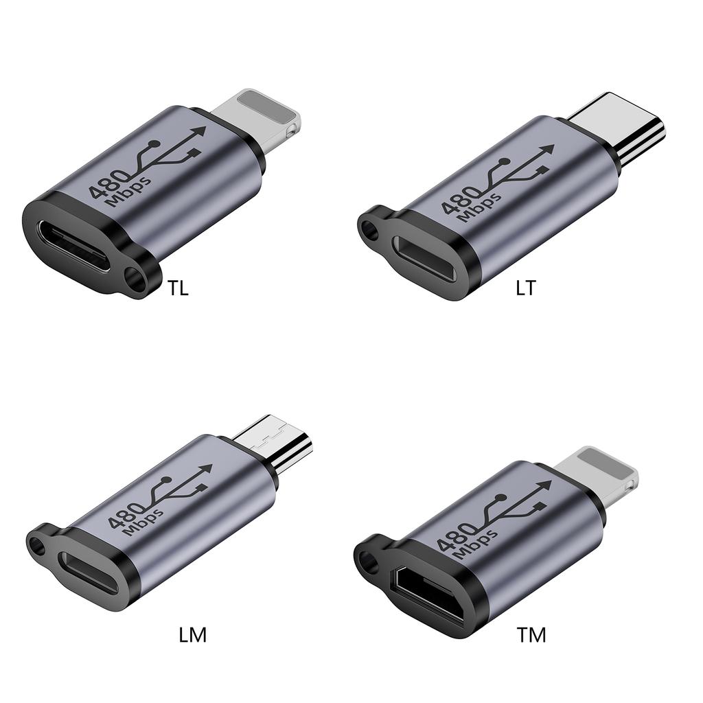 Female iOS8pin To Type-C /Micro USB Converter Adapter Fast 480Mbps Transfer Speed 18W Charging Capability Connector