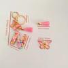 Fashion A-Z Letters Acrylic Keychain for Women Pink Butterfly Tassel Alphabet Car Key Ring Bag Charms Accessories Gift Jewelry