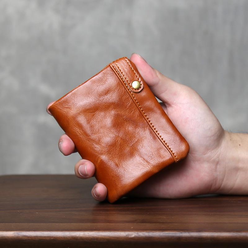 Herren Geldbörse Bifold aus echtem Leder, pflanzlich gegerbtes Rindsleder, leichter Luxus Geldklammer