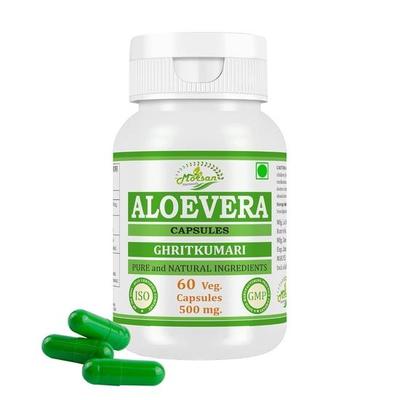 Morsan Nutraveda Aloe Vera (Ghritkumari, Aloevera) Capsules - 60 Veg. Capsule X 500 Mg| 100% Vegan & Plant-Based Supplement (1 Pack of 60 Capsules)