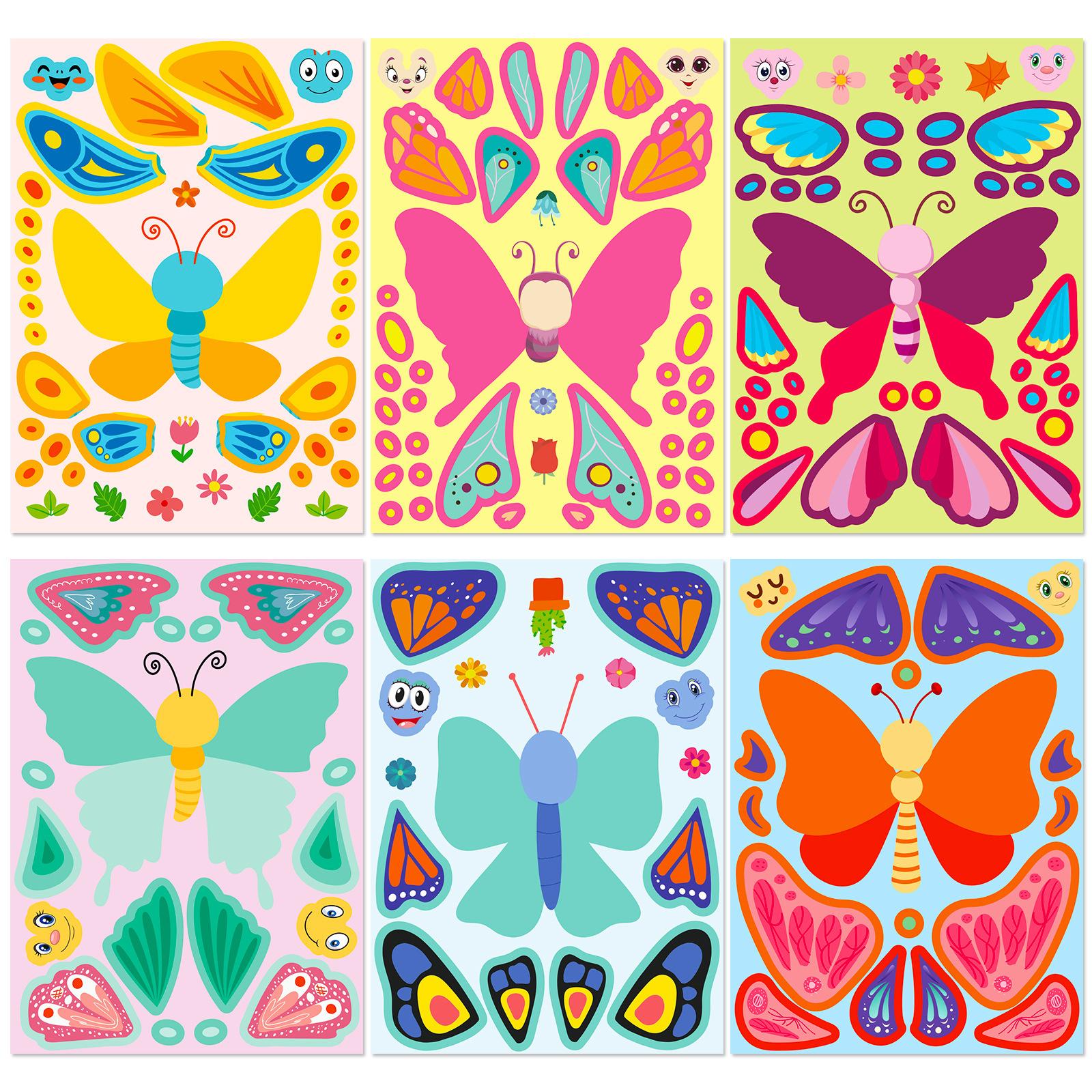 

6PCS/Pack Butterfly Facial Decal Stickers Children s DIY Puzzle Global Latest Item Decorative Cross-Border Mosaics stickers