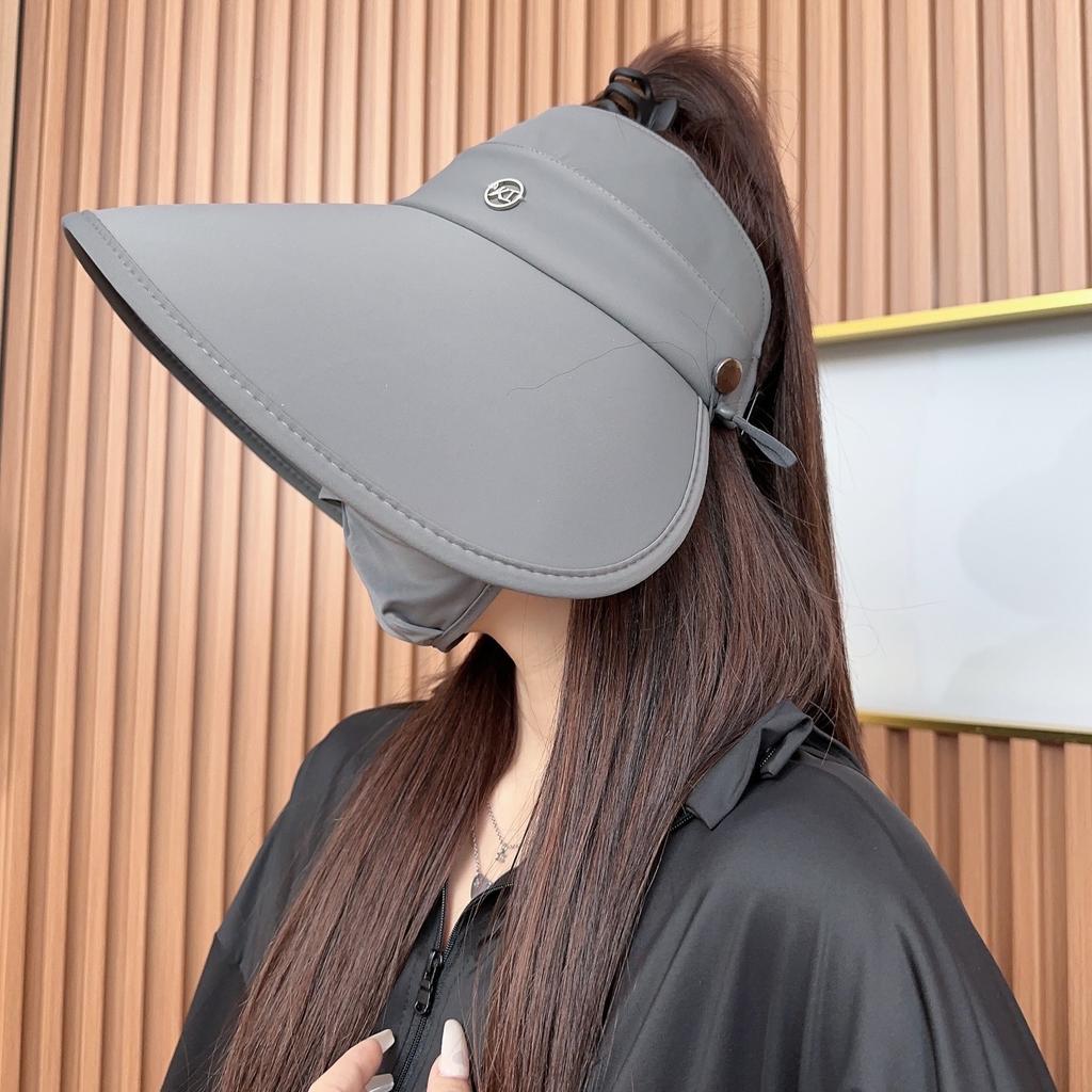 Summer eaves sun protection hat women's ice silk surround empty top hat versatile face small can hang mask outdoor sun hat