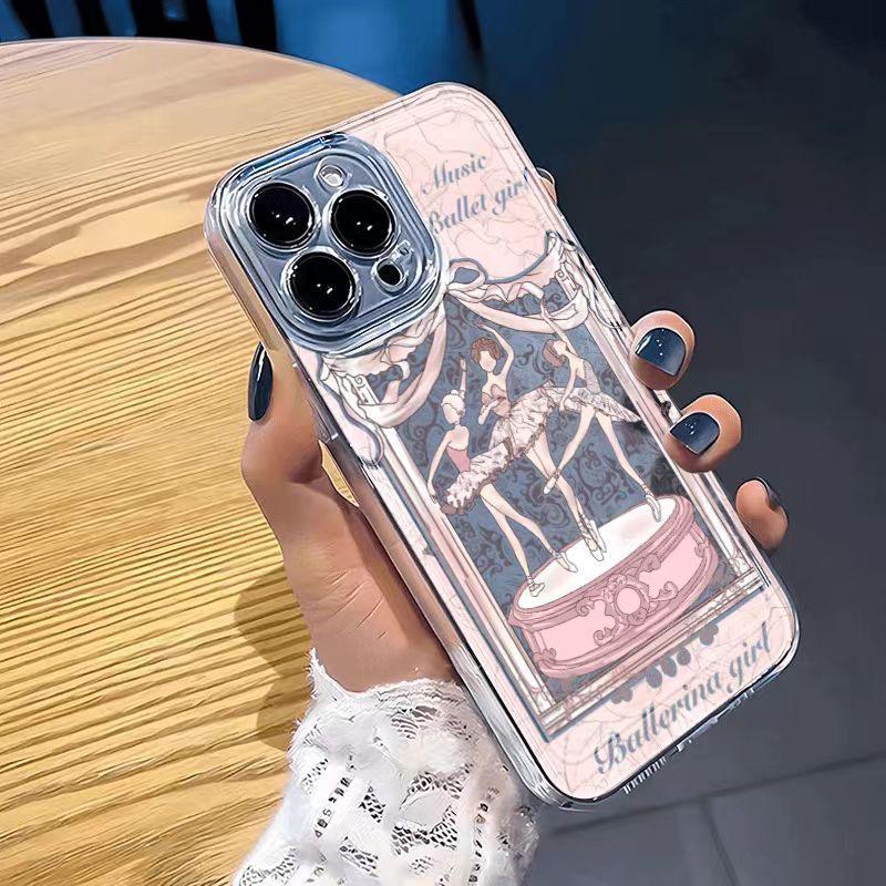Drop-Proof Transparent Phone Case for iPhone 14 with Ballet Music Box Design