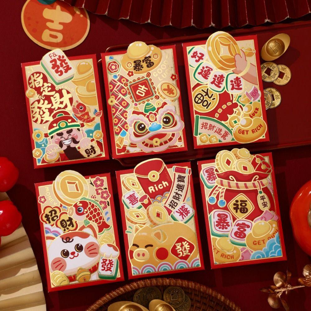 6pcs Blessing New Year Money Envelopes Chinese Style Red Packet Lucky Red Pockets Spring Festival