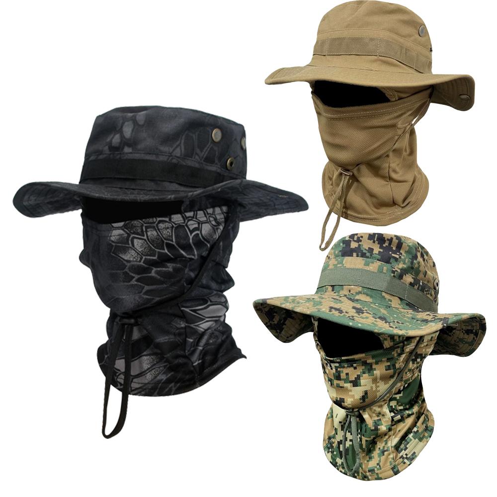 2Pcs/Set Wide-Brimmed Hat Balaclava Mixed Set Men Sunscreen Boonie Cap Outdoors Hiking Camping Fishing Hat Sun Hat Fisherman Hat