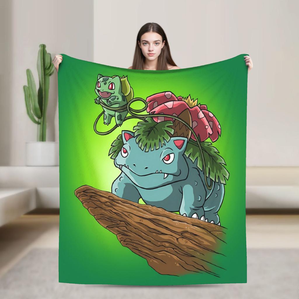 Bulbasaur Giant Flower Manga Plush Blanket Children Flannel Throw Blanket For Outdoor Super Soft Customized Bedspread Gift