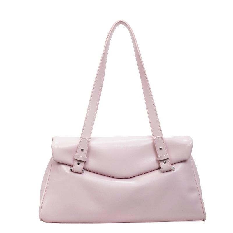 

Glossy Faux Leather Tote Bag Women s Fashion Shoulder Bag with Fold Over Flap рожевий