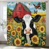 1 Piece Country Farmhouse Style Shower Curtain, Farm Cow, Garden Sunflowers Bathroom Decorative Shower Curtain With Hooks