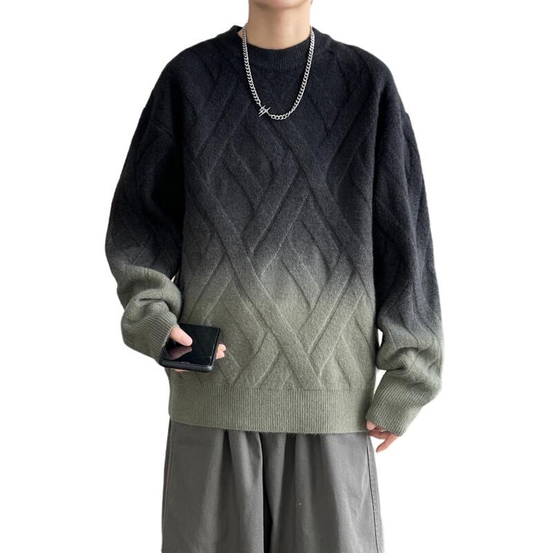 Men's Gradient Thickened Loose Knit Round Neck Sweater