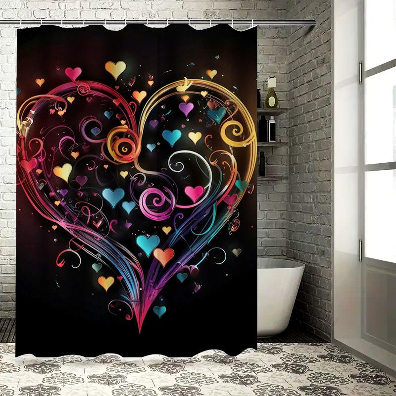 Enchanting Rainbow Heart Shower Curtain - Waterproof, Mildew-Resistant, Machine Washable for Romantic Bathroom Decor