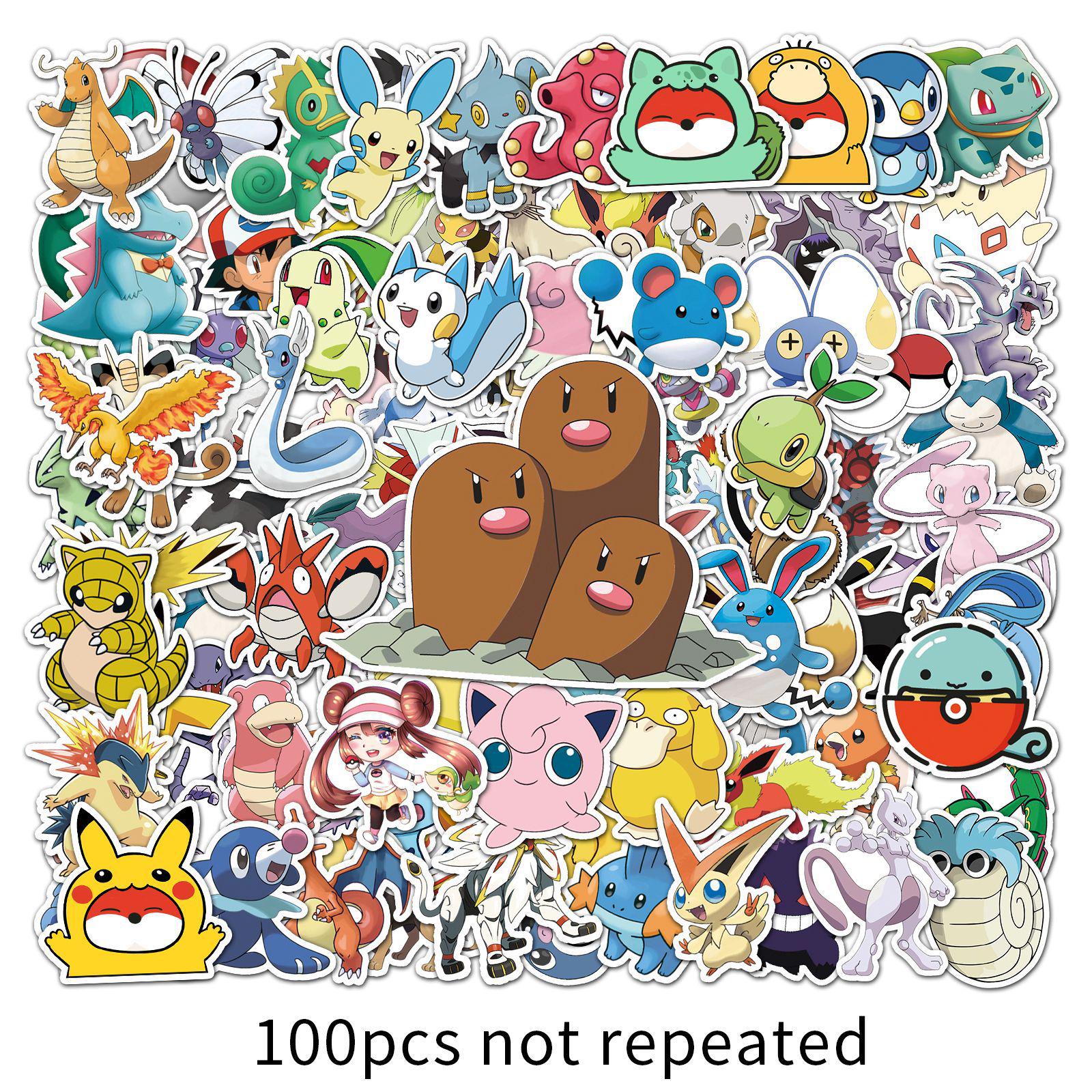 100 Pokémon Anime Doodle Stickers: Cute Japanese Cartoon Designs for Journals, Phone Cases, and Suitcases - Waterproof