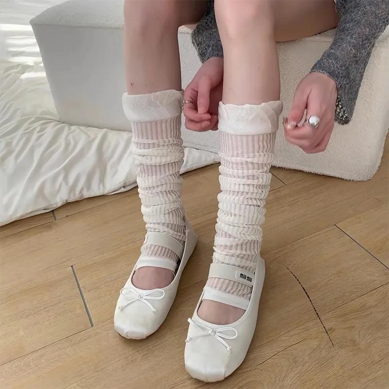 Y2k Girls Ruffles Knee Socks Lolita Long Socks Women Leg Warmers Stockings Thin Breathable Foot Cover Arm Sleeves Sun Protection
