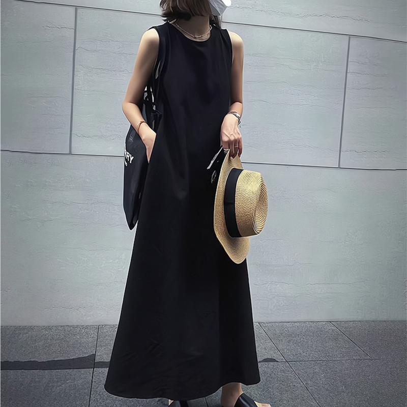 

Платье-жилет без рукавов с элитным ощущением, уникальная летняя черная длинная юбка миди с открытой спиной для женщин S чёрный