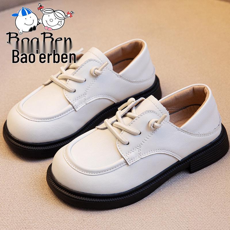 Boys' Black & White Leather Spring/Autumn Shoes - British Style with Soft Sole