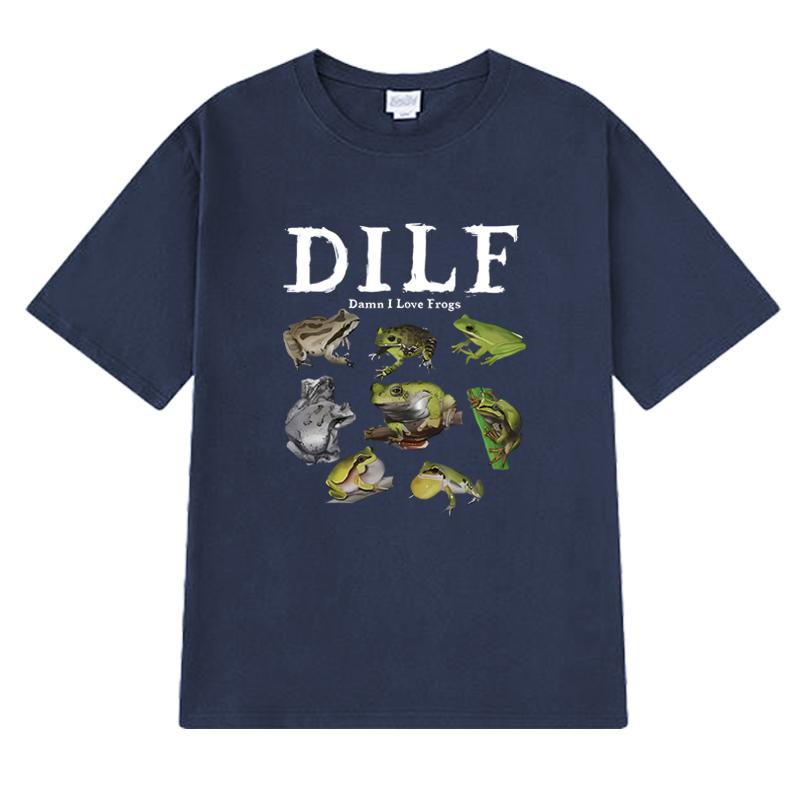Summer Funny Dilf Damn I Love Frogs Print T Shirt Unisex Harajuku Fashion Y2k Short Sleeve T-shirts Men Women 100% Cotton Tops
