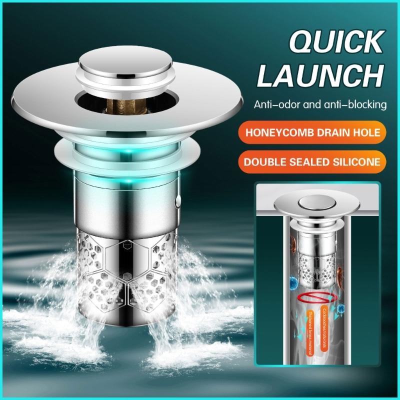 Kitchen Sink Drain Basket Anticlogging Drain Stoppers Bounce Cores Sink Strainer Wash Basins Drain Filter Easy to Use