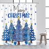 Blue Christmas Tree Shower Curtain Winter Snowflake Pine Trees New Year Christmas Bath Curtains Fabric Bathroom Decor With Hooks