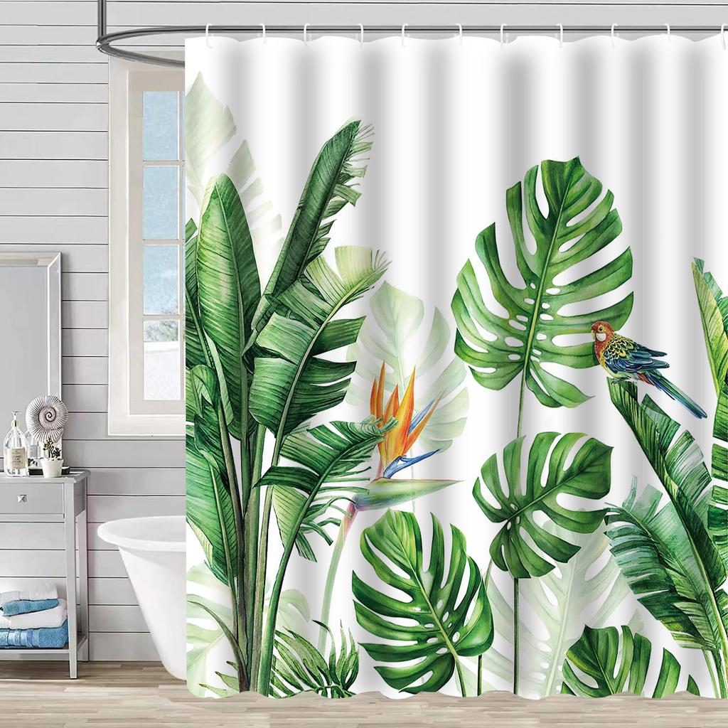 Shower Curtain Waterproof And Mildew-Proof 3D Digital Printing Plant Printing Shower Bath Bathroom Partition Curtain Free Punching