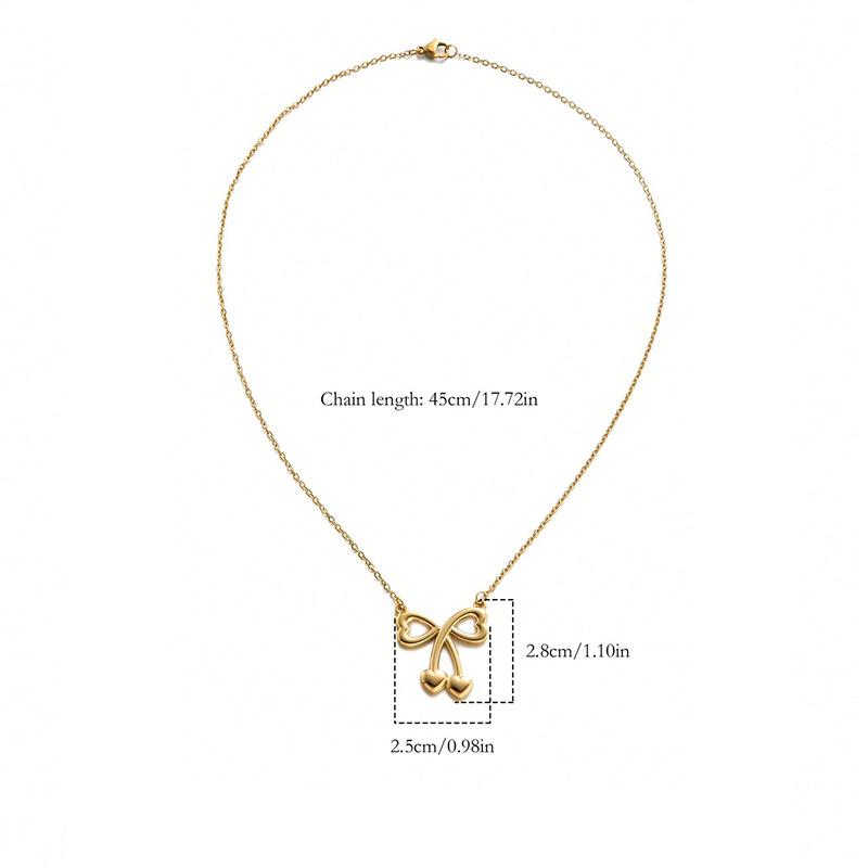 European and American French Gold Stainless Steel Three-dimensional Love Bow Cherry Pendant Necklace Collarbone Chain Women