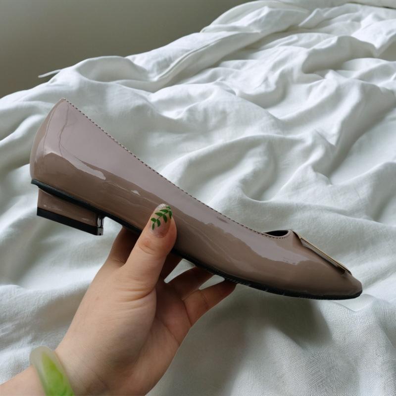 Lady Ww Classic Rv Square Buckle Small Square Head Shallow Mouth High Heels Women's Autumn and Winter New Thick Heel Flat Bottom Commuter Shoes
