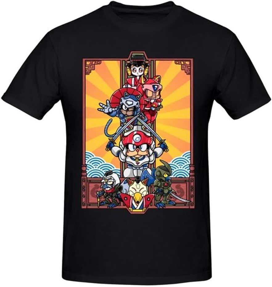 Funny Samurai Pizza Cats T Shirt Vintage Oversized Cotton Short Sleeve S чёрный