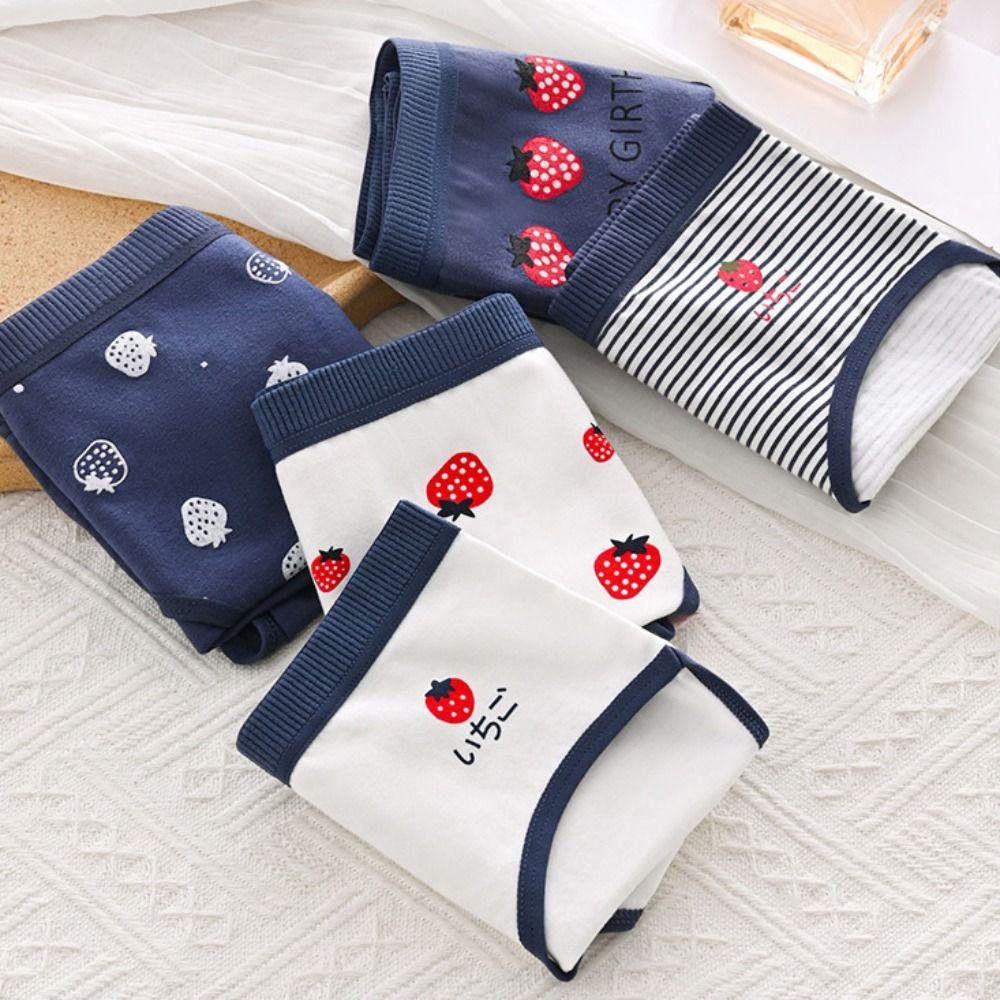 5PCS Bowknot Strawberry Briefs Stripes Women Underwear Elastic Love Heart Panties  Girls