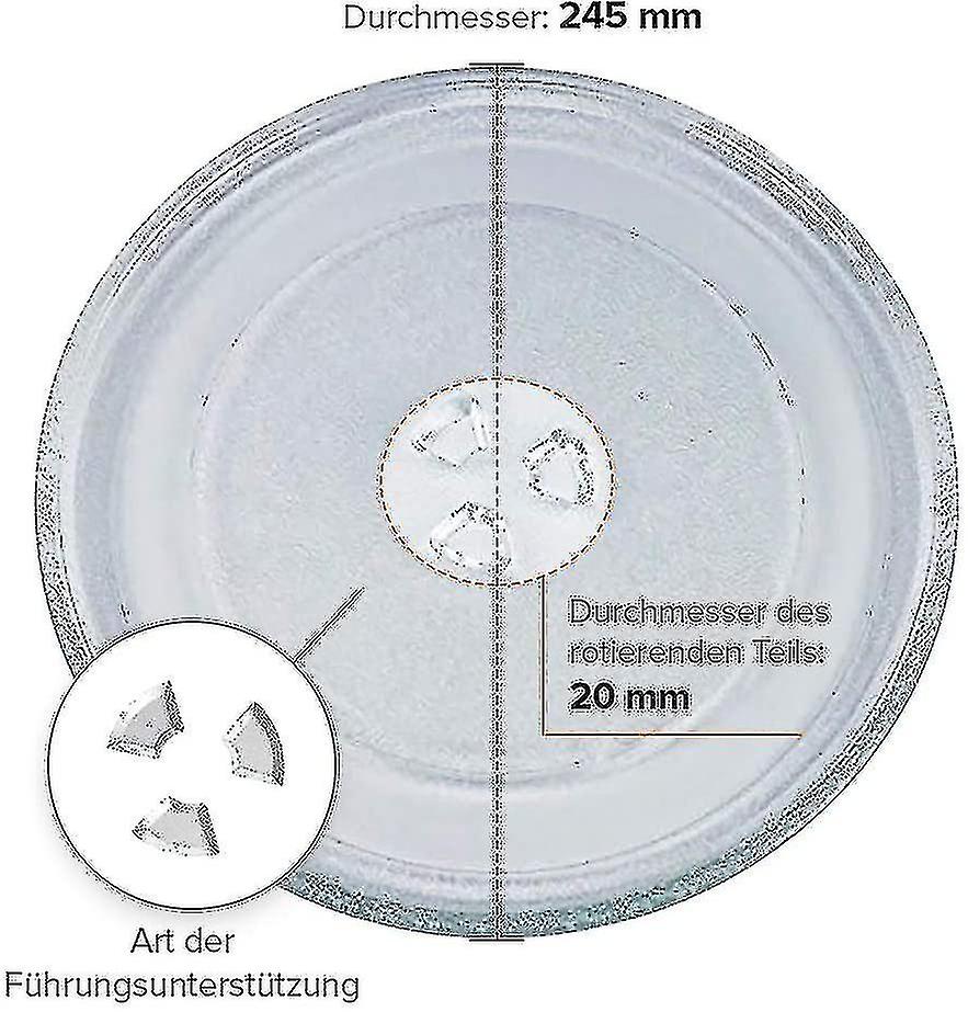 Universal Microwave Turntable Glass Plate with 3 Fixings, 245 Mm