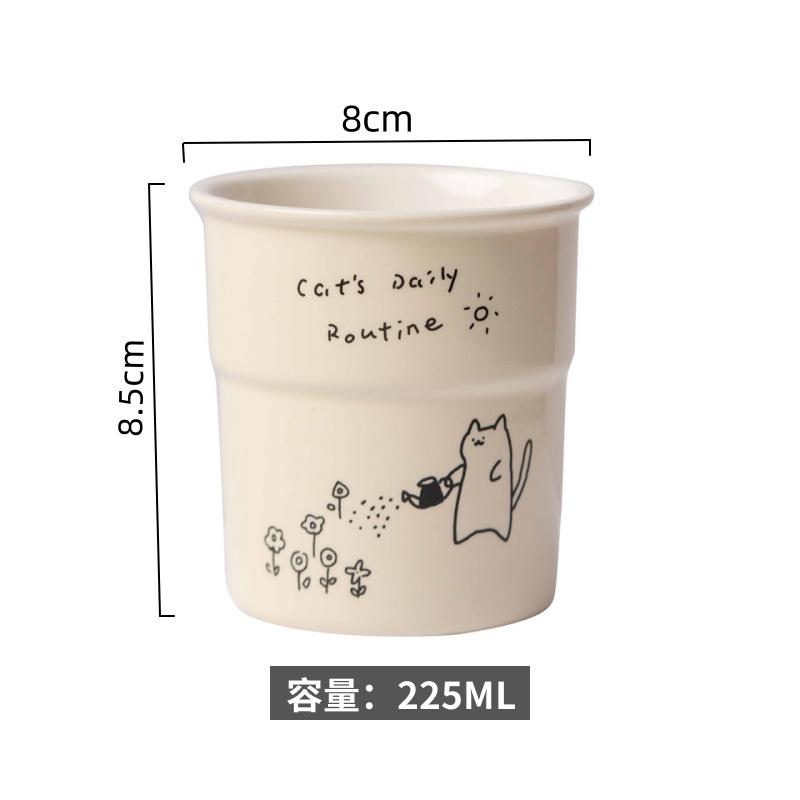 

225ml Ceramic Cup Cute Cat Illustrations Coffee Cup for Kitchen Coffee Shop Restaurant,Latte Mug,Drinkware Gift Souvenir 225ml