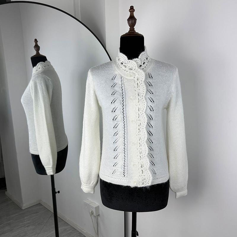 Белый Вязаный Свитер Для Женщин Элегантный Ажурный Свободный С Длинным Рукавом Лацкан Пэчворк Пальто Топ Женский Весенний Кардиган 2026 XL белый