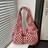 Bowknot Bow Shoulder Bag Large Capacity Plaid Tote Bag Simple Handbag  Travel
