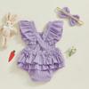 Baby Girl Easter Romper Bunny Embropidery Flying Sleeves Square Neck Bodysuit with Bow Headband