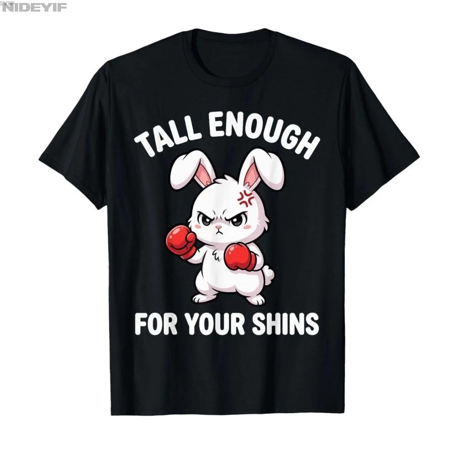 Rabbit Boxing Tall Enough for Your Shins Funny Bunny Tshirt For Men Women 100 Cotton T Shirts Short Sleeve Tops 04103 S